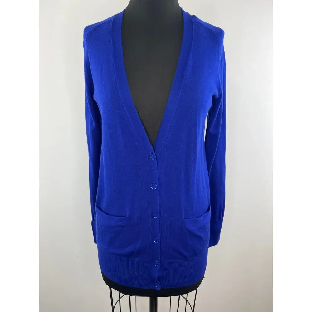 J. Crew Royal Blue Button Down Classic Merino Wool Long Cardigan Sweater Sz S